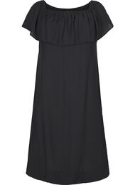 Midilang kjole med flæsekant og slids, Black