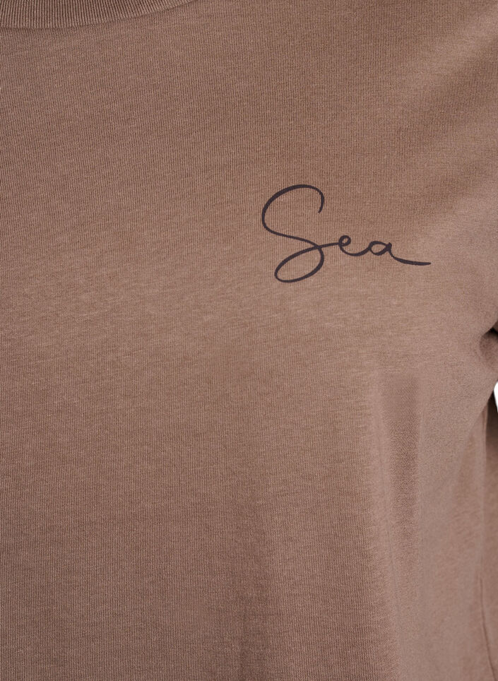 T-shirt med printdetaljer foran og bagpå, Brun, Packshot image number 2