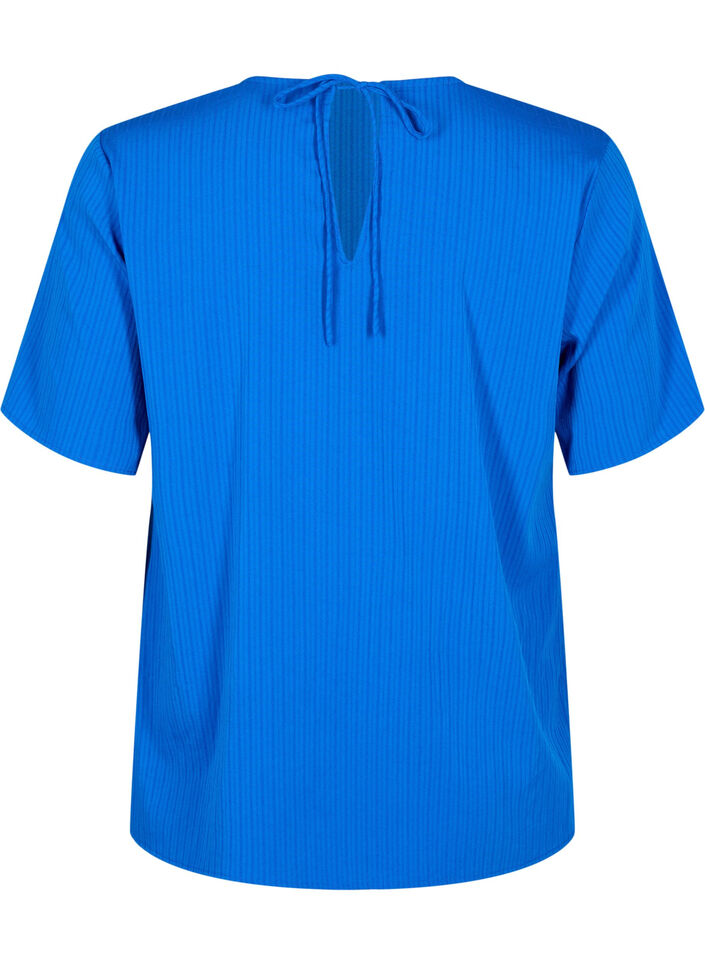 Kortærmet bluse i viskose med bindebånd, Princess Blue, Packshot image number 1