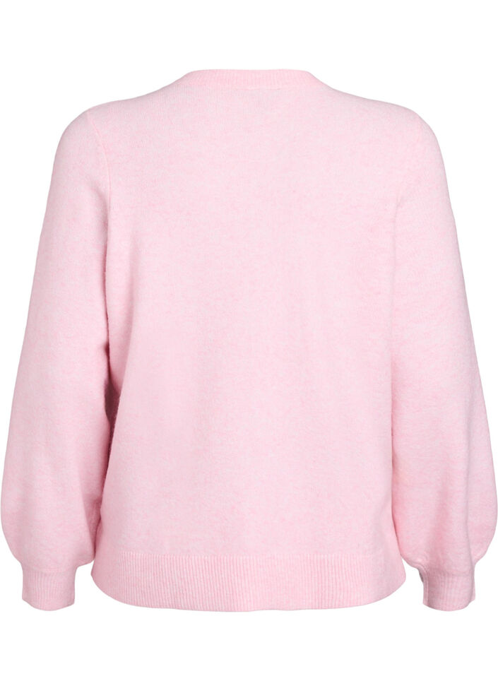 Cardigan i bl&oslash;d strik med guldfarvede knapper, Lyser&oslash;d, Packshot image number 1