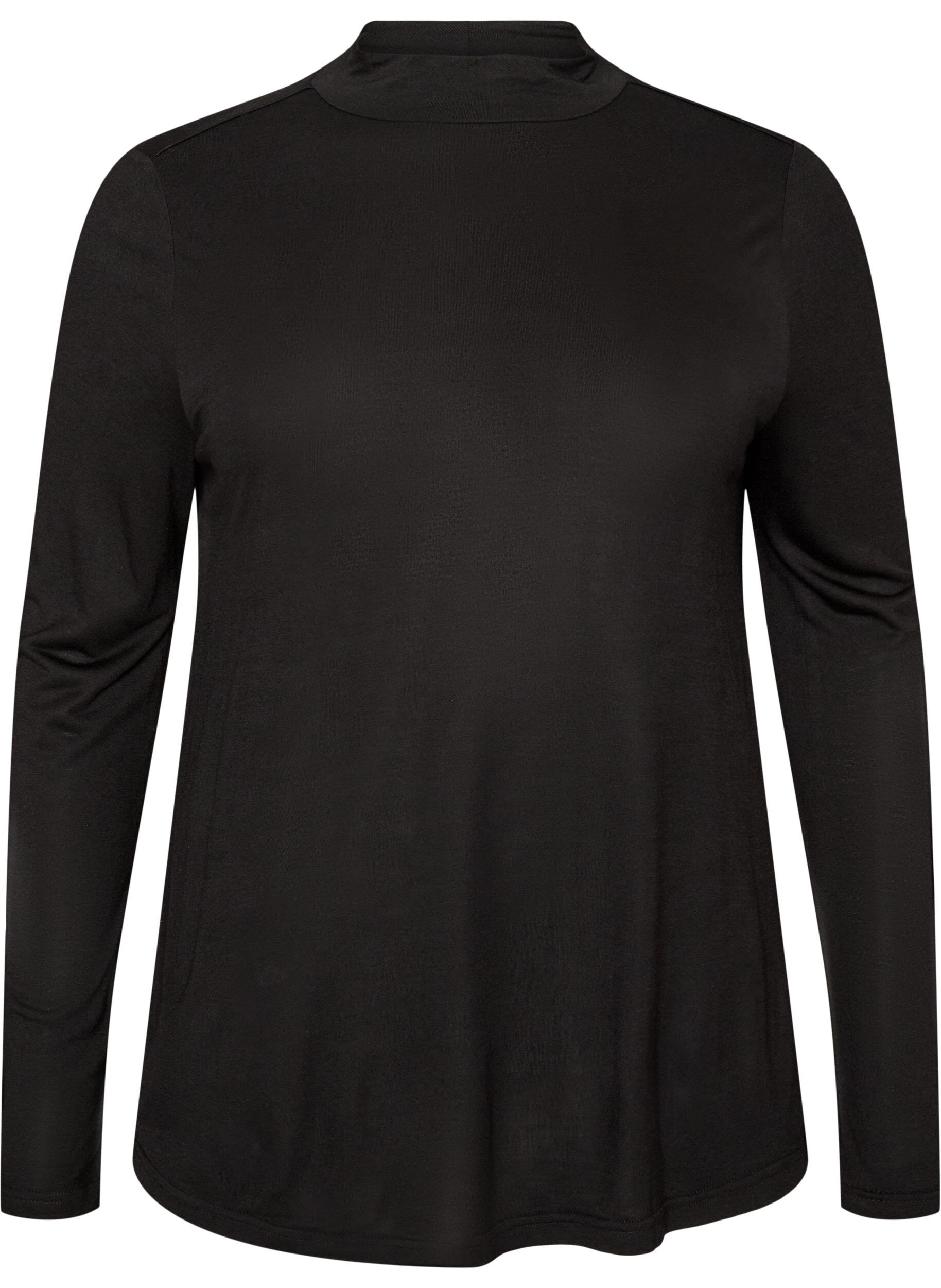 ZizziBluse i viskosejersey med halvh&oslash;j hals, Sort, Packshot image number 0