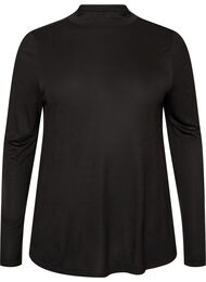 Bluse i viskosejersey med halvh&oslash;j hals, Sort