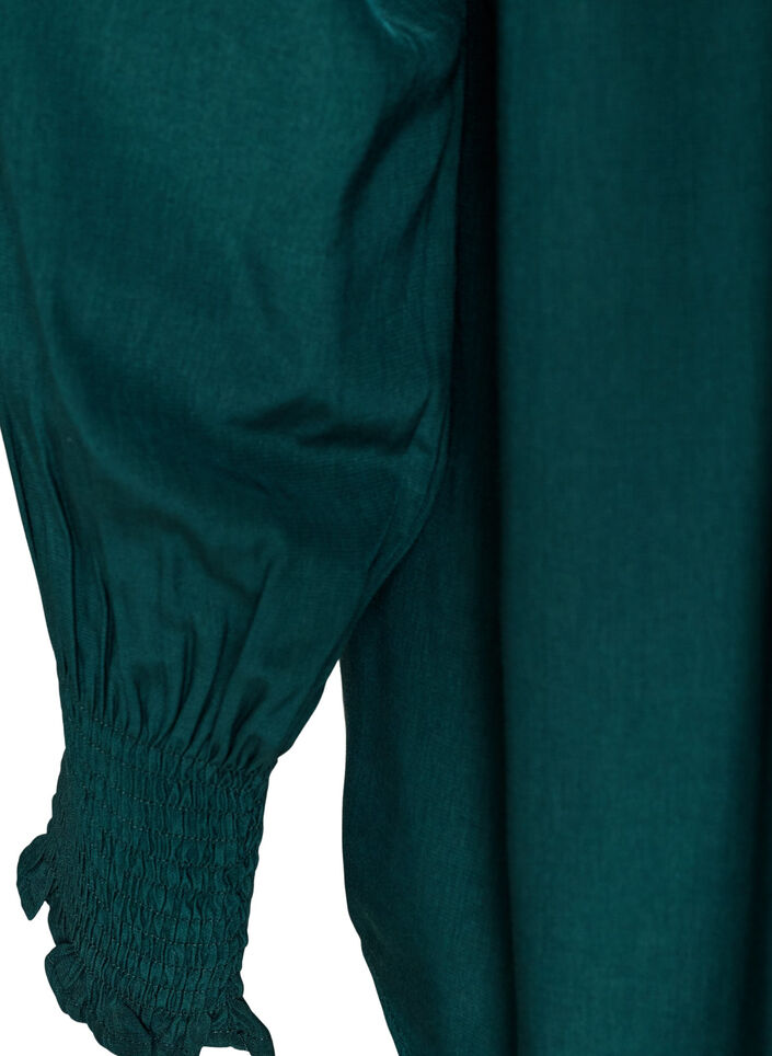 Skjortebluse med fl&aelig;sekrave og rynkedetaljer, Gr&oslash;n, Packshot image number 3
