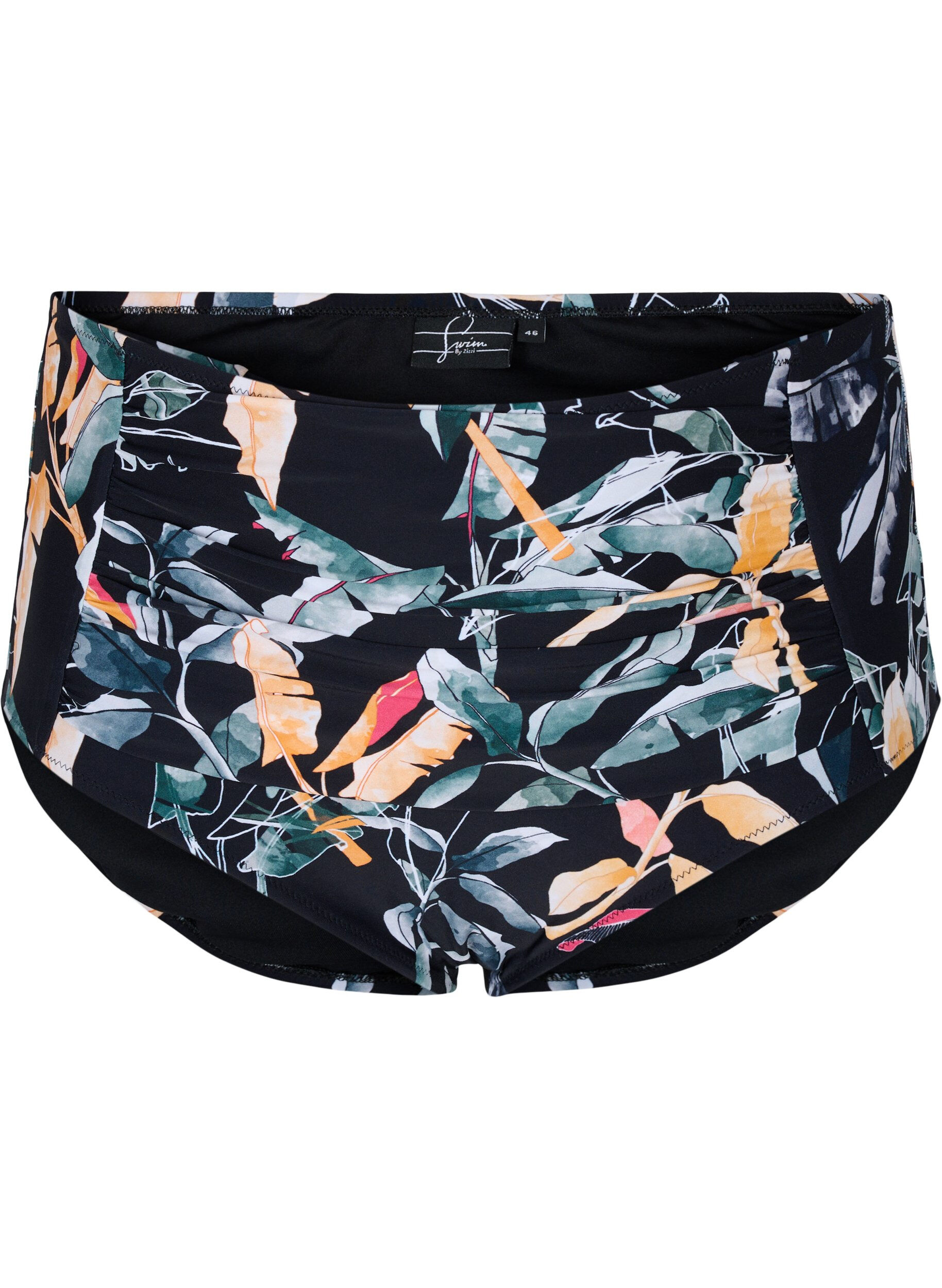 Zizzi Printet bikini underdel med ekstra h&oslash;j talje, Leaf Print, Packshot image number 0