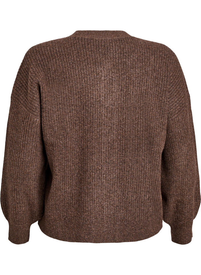 Ribstrikket cardigan med knapper, Brun, Packshot image number 1