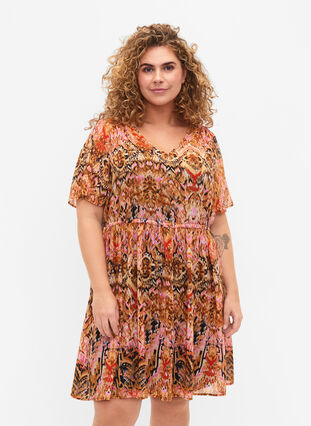 Kort kjole med v-hals og print, Colorful Ethnic, Model image number 0