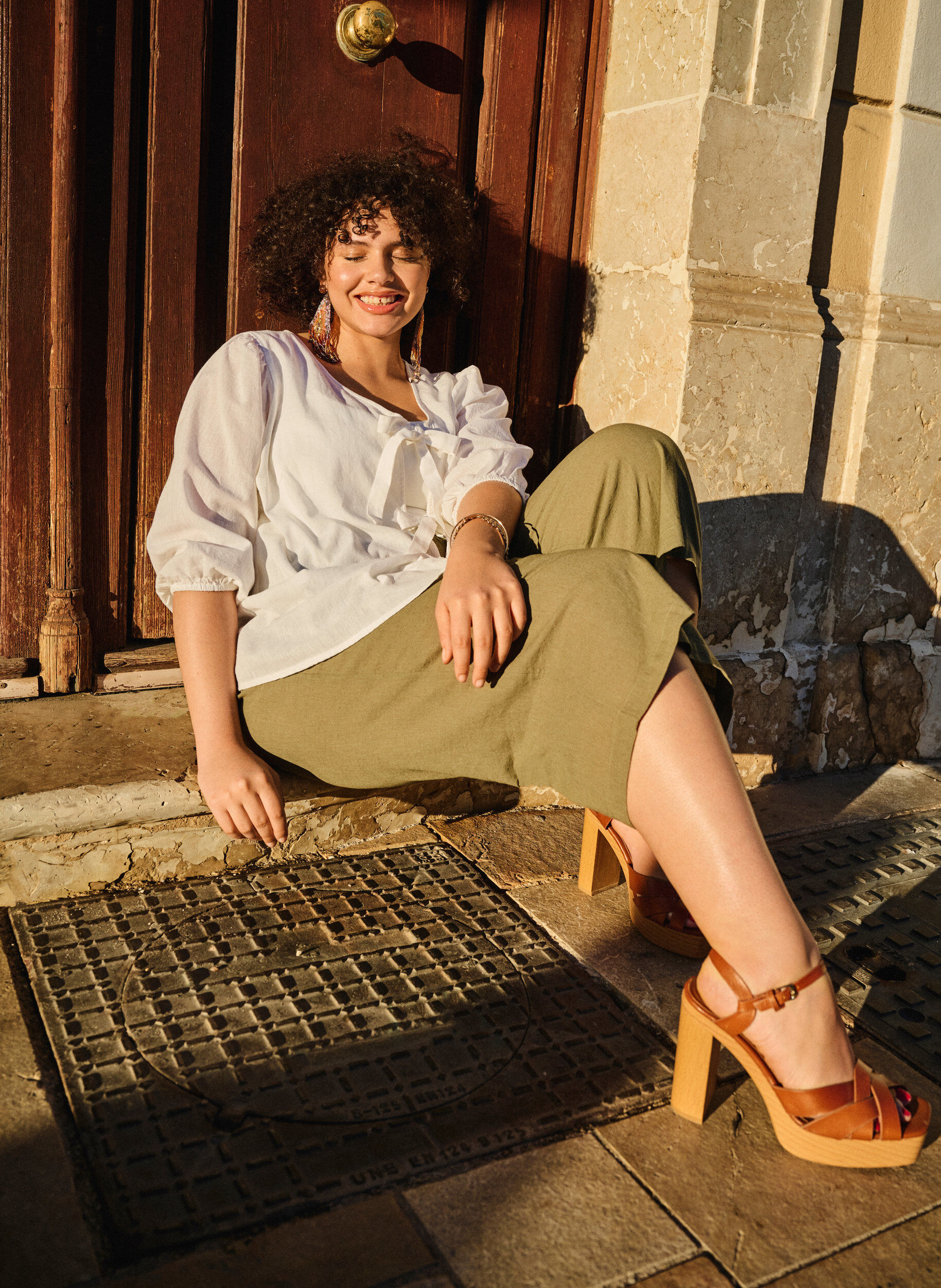 Zizzi 7/8 bukser i bomuldsmix med h&oslash;r, Deep Lichen Green, Image image number 0