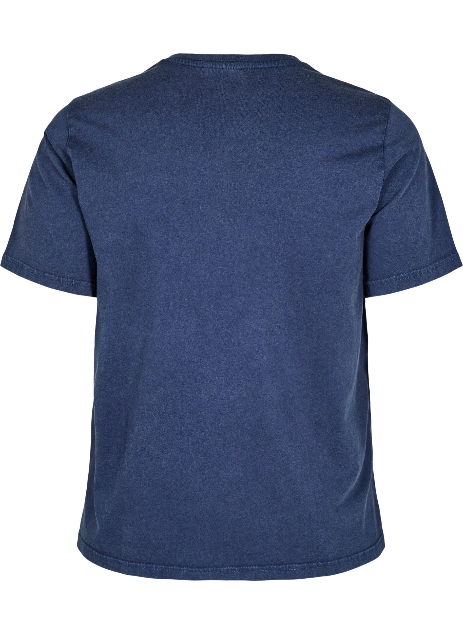 Zizzi T-shirt med eyelets og print, Navy Washed , Packshot image number 1