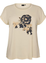 T-shirt med dekorativt frontprint, Vanilla