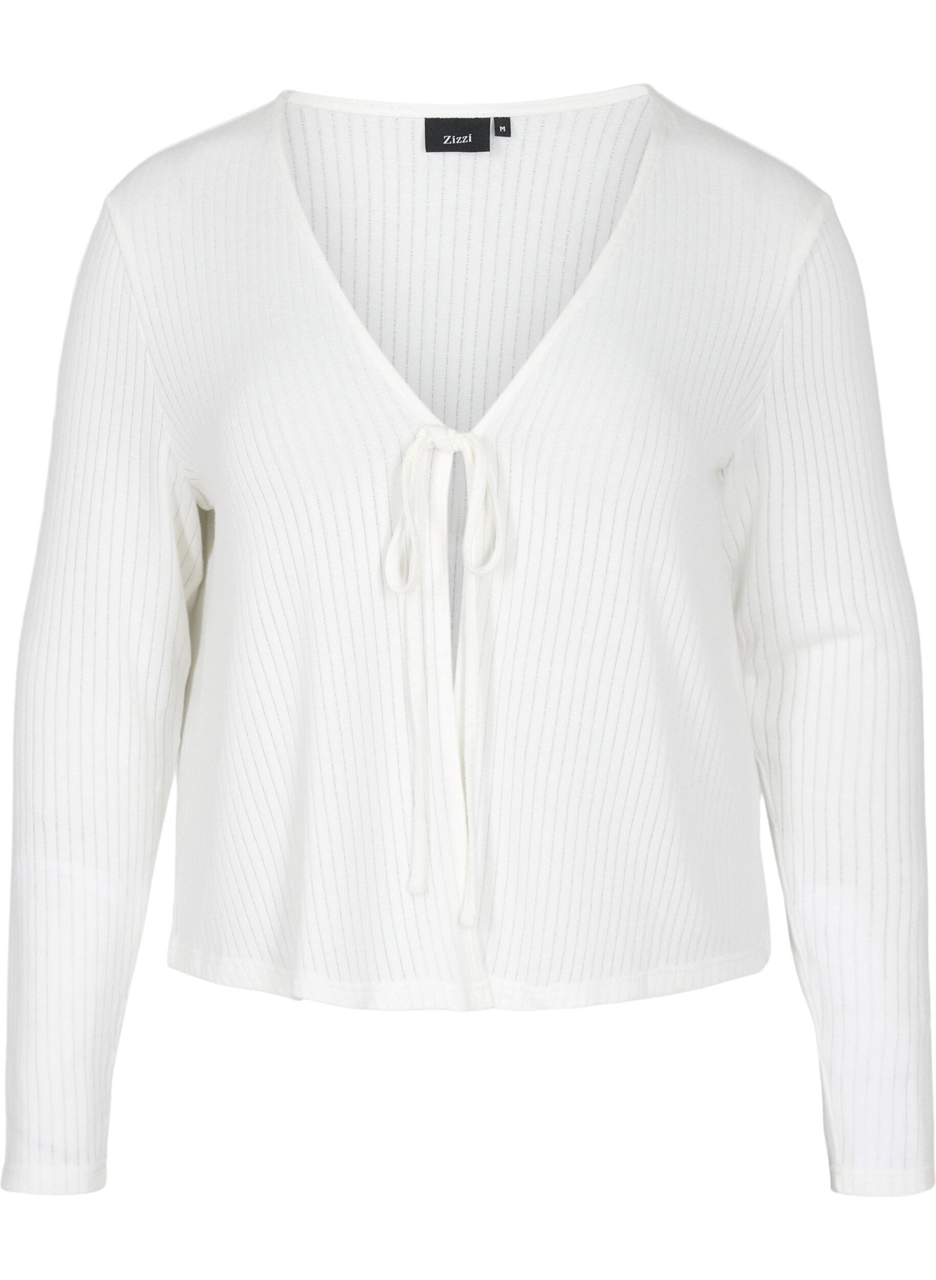Zizzi Ribbet cardigan med bindesn&oslash;re, White, Packshot image number 0