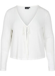 Ribbet cardigan med bindesnøre, White