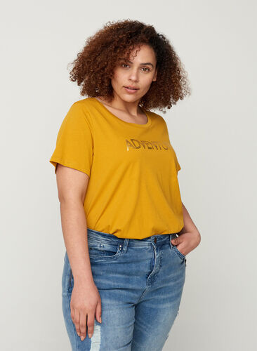 Økologisk bomulds t-shirt med a-form og tryk, Harvest Gold, Model image number 0