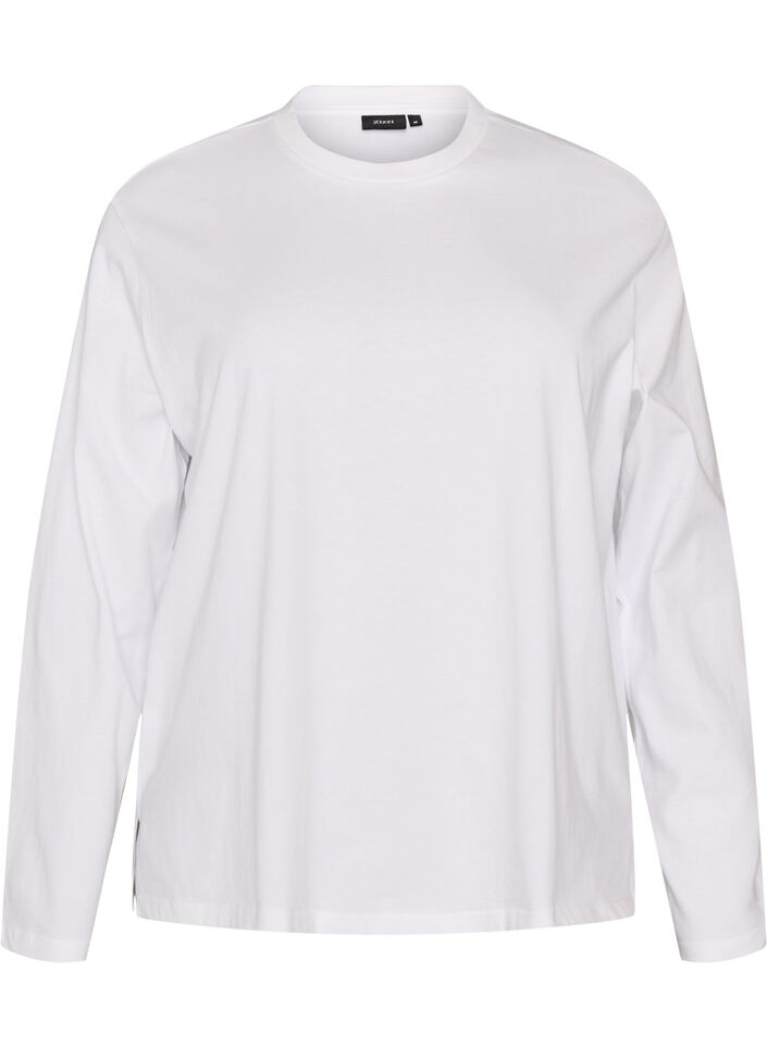 Basis t-shirt med lange &aelig;rmer, Hvid, Packshot image number 0