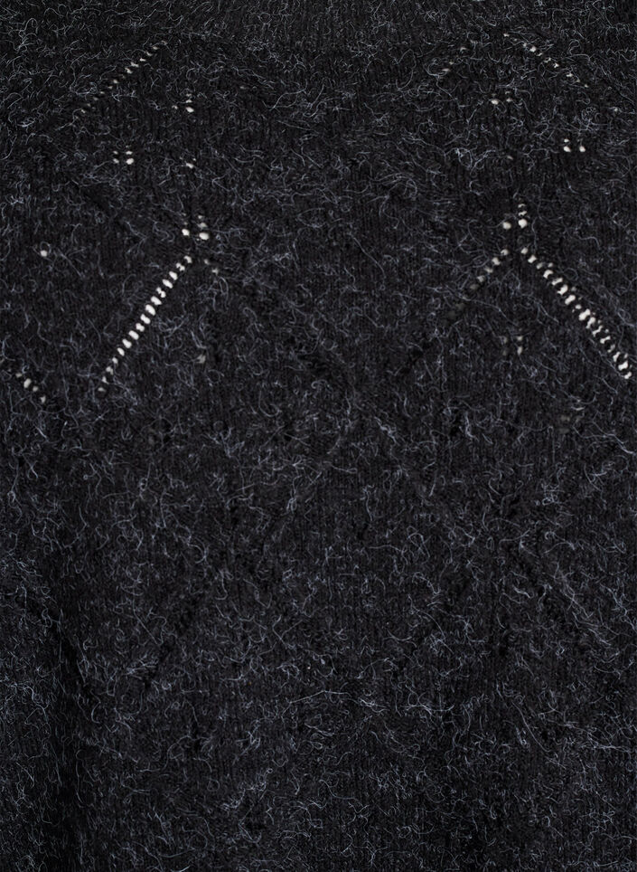 Strikbluse med hulmønster og ballonærmer, Grå, Packshot image number 2