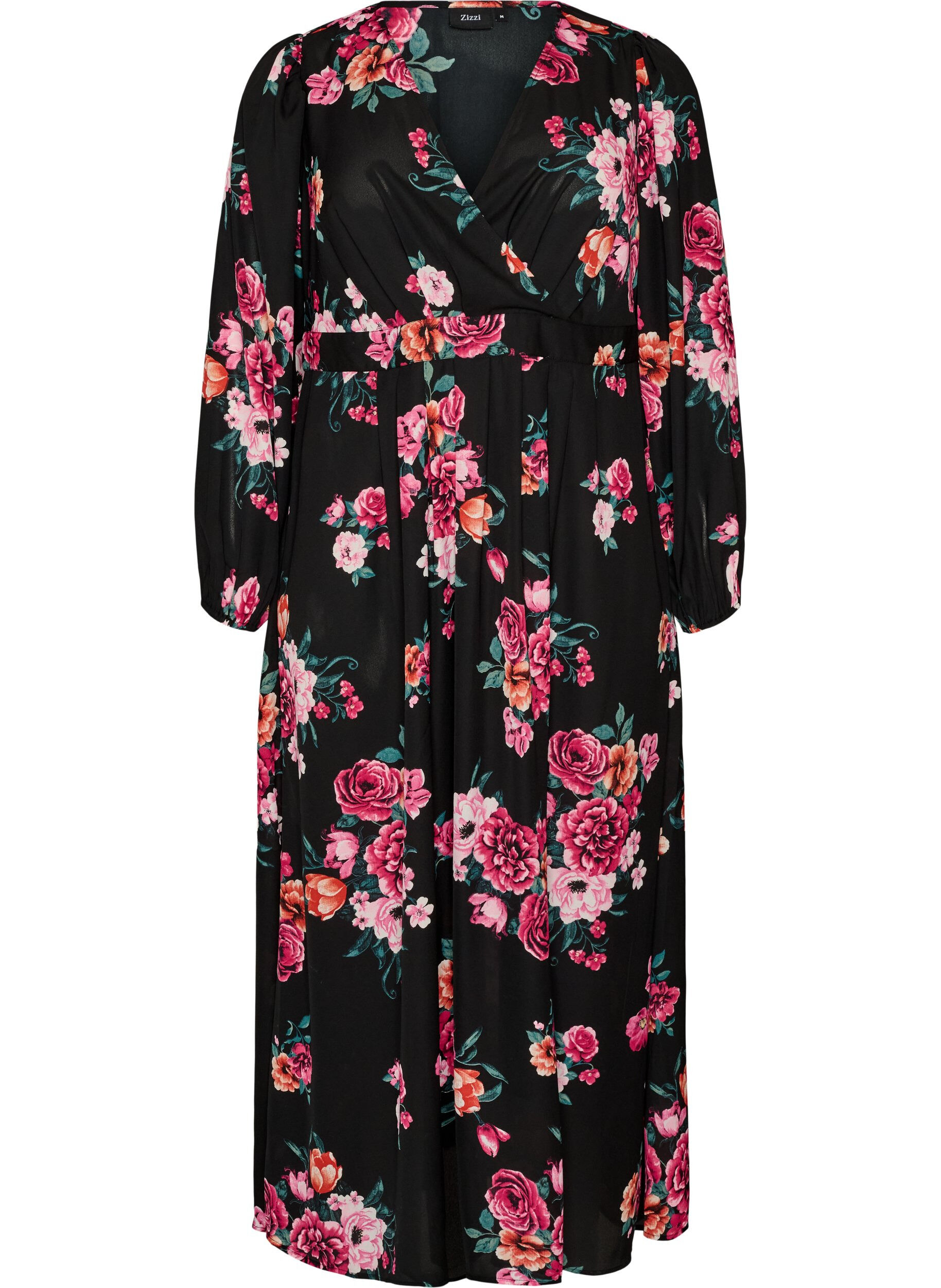 Maxikjole med sl&aring;-om udsk&aelig;ring og lange &aelig;rmer