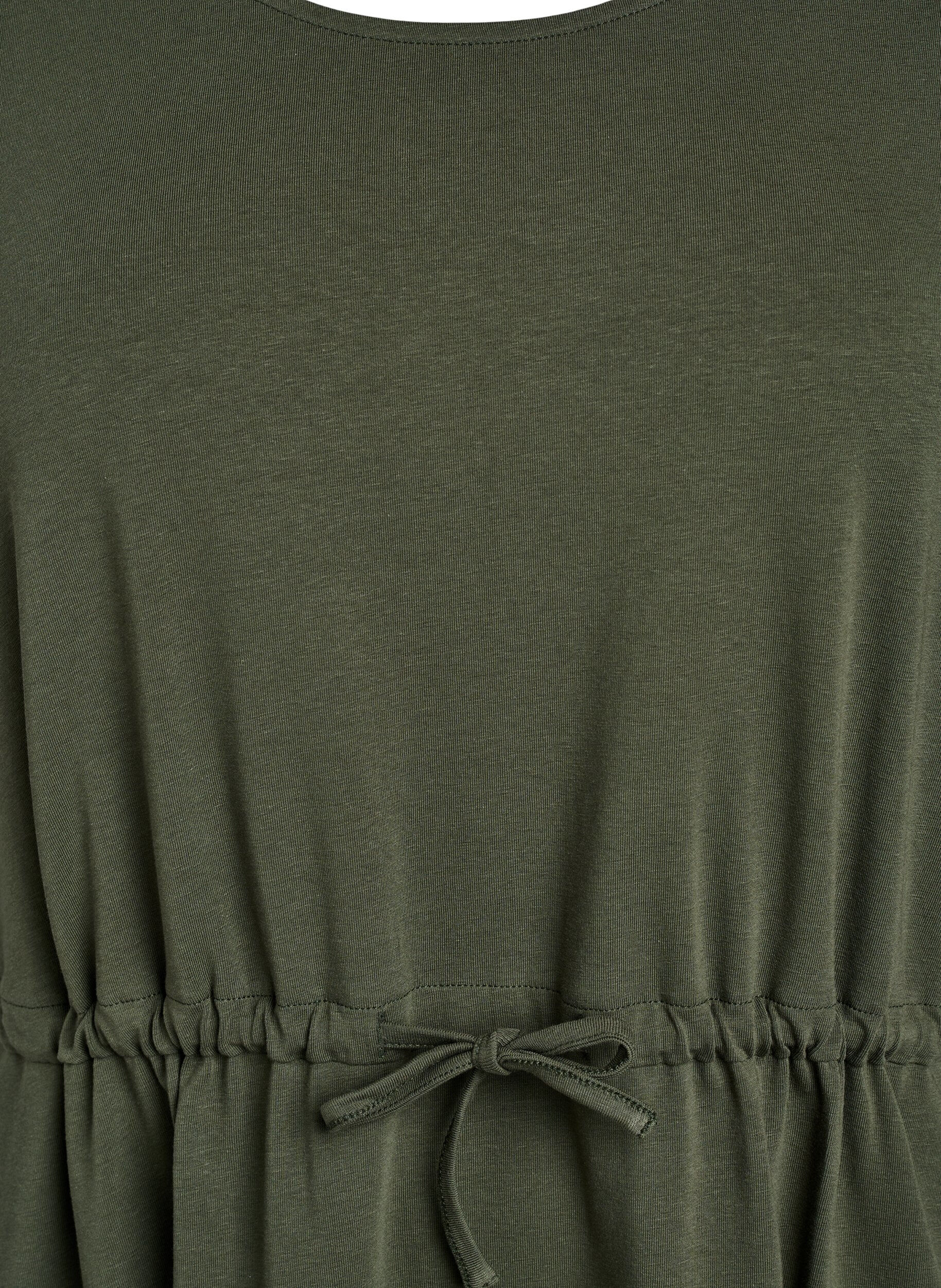 Zizzi Midikjole i bomuld med korte &aelig;rmer, Gr&oslash;n, Packshot image number 2