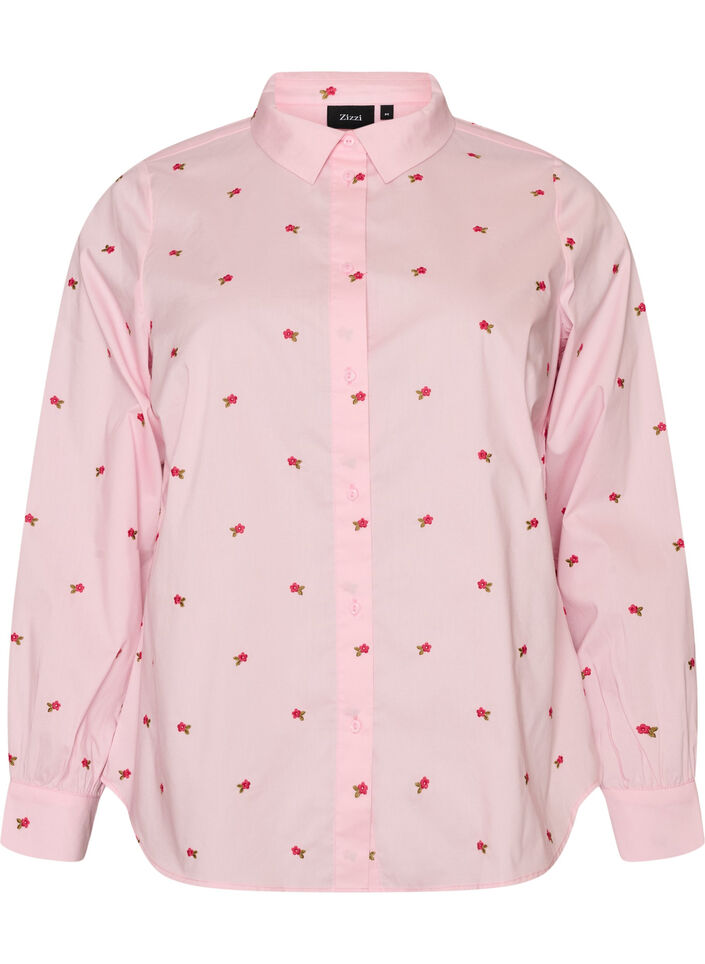 Skjorte med broderede blomster, Lyser&oslash;d, Packshot image number 0