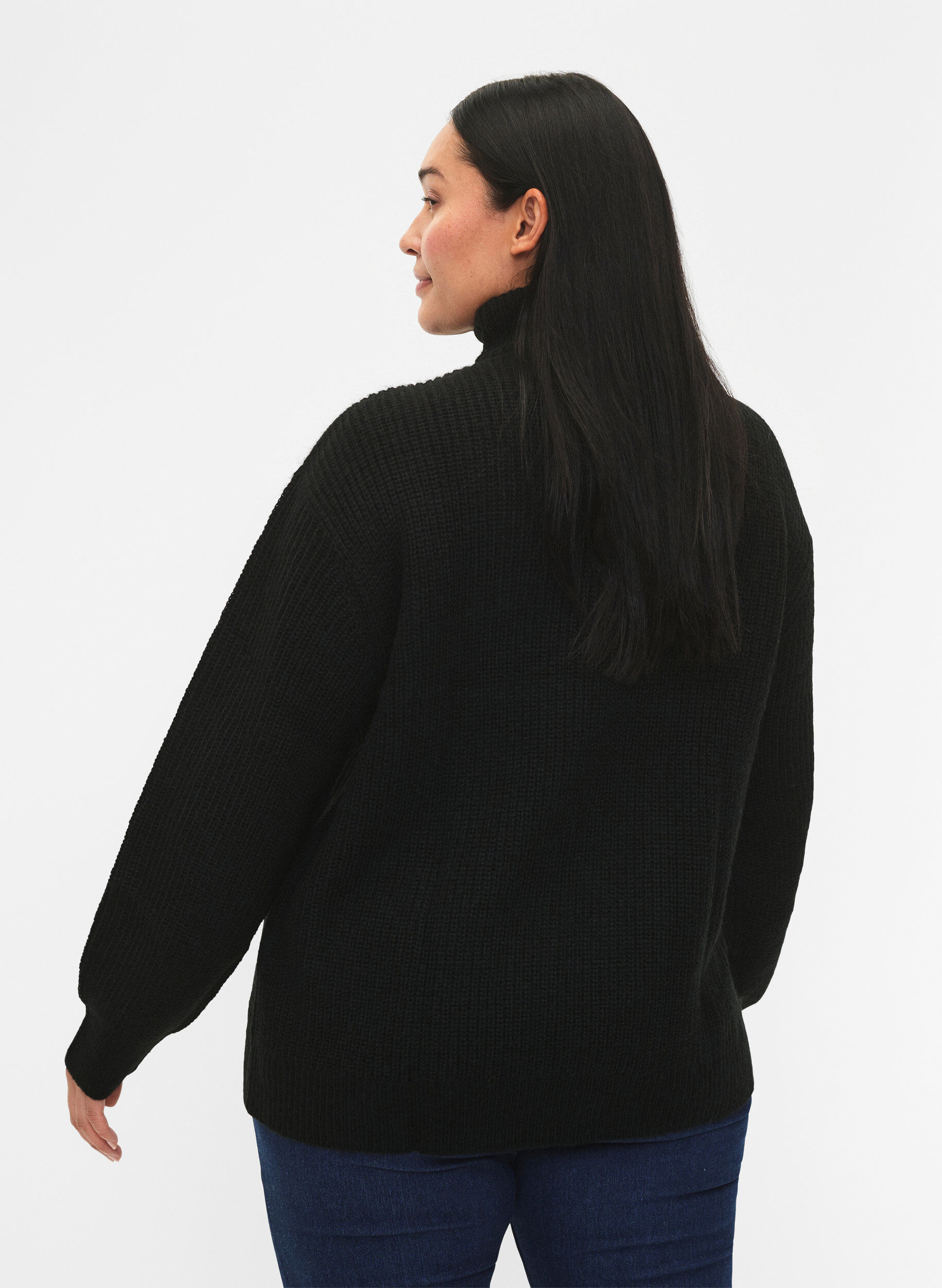 ZizziStriktr&oslash;je med h&oslash;j hals og lynl&aring;s, Sort, Model image number 2