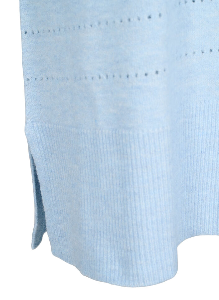 Strikkjole med slids og hulmønster, Cashmere Blue Mel., Packshot image number 3