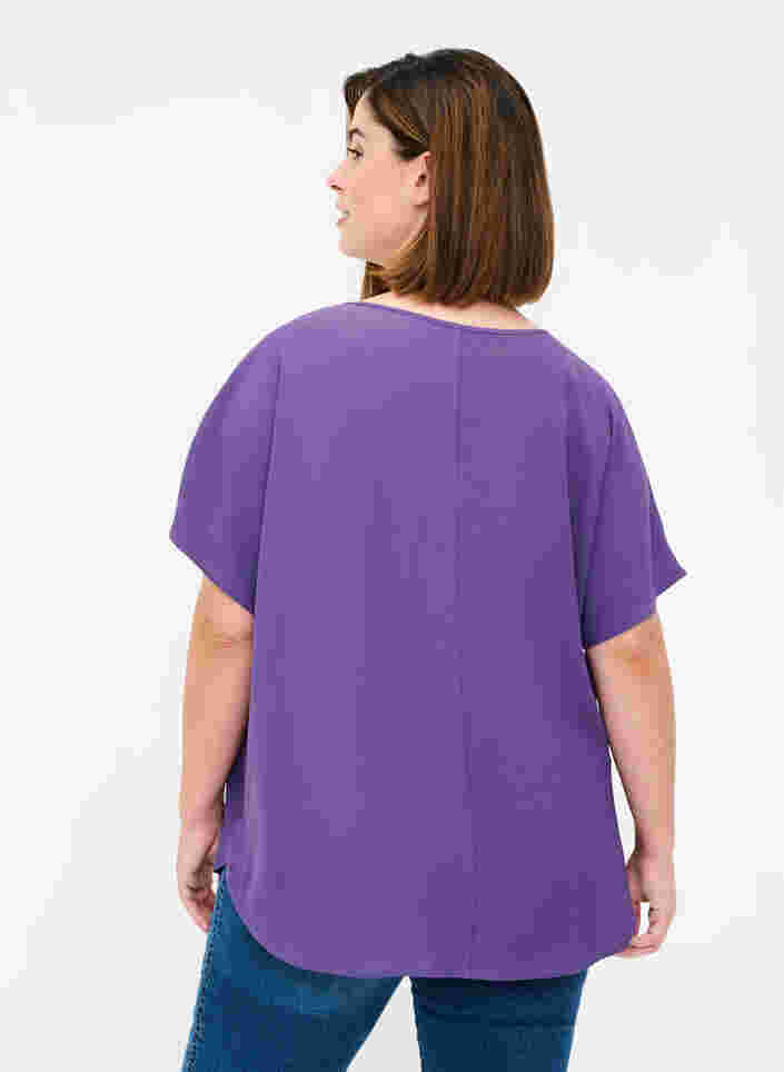 Bluse med korte ærmer og rund halsudskæring, Loganberry, Model image number 1