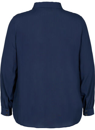 Viskose skjorte med knaplukning og flæsedetaljer, Navy Blazer, Packshot image number 1