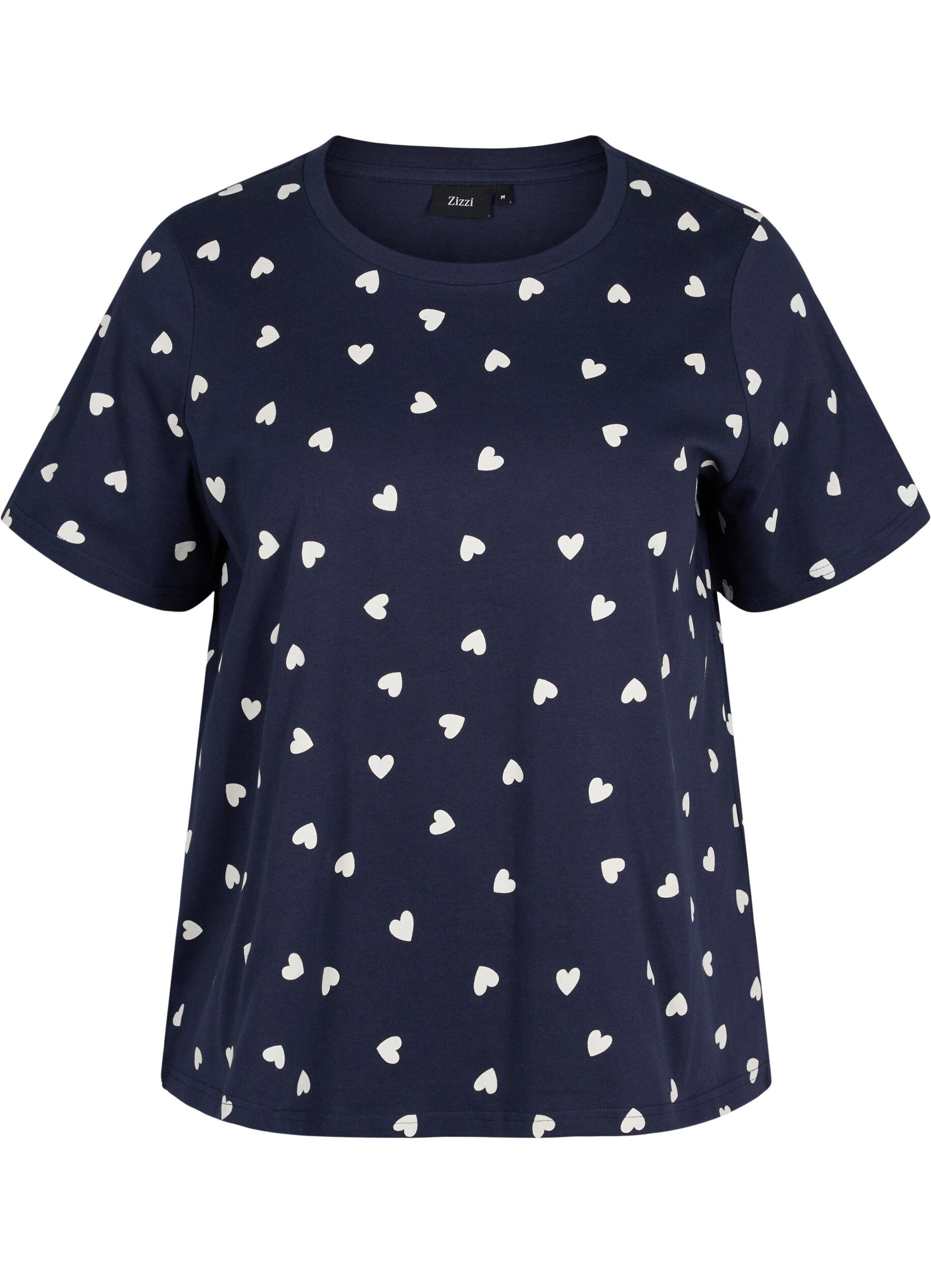 Zizzi Kort&aelig;rmet nat t-shirt i bomuld, Navy Blazer AOP, Packshot image number 0
