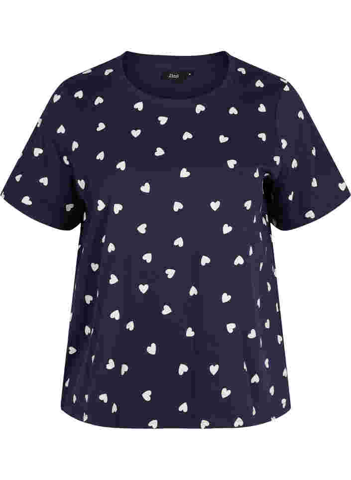 Kortærmet nat t-shirt i bomuld, Navy Blazer AOP, Packshot image number 0