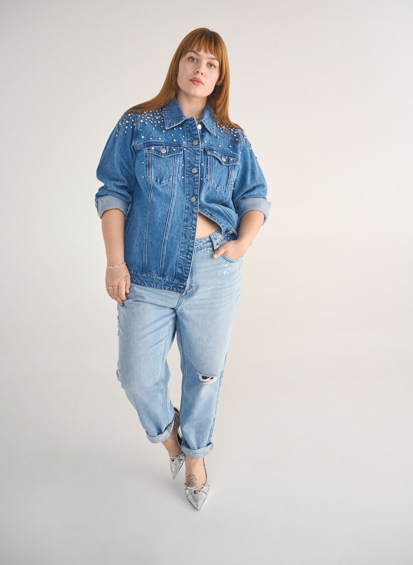 Mille mom fit jeans med sliddetaljer, Light Blue Denim, Image image number 0