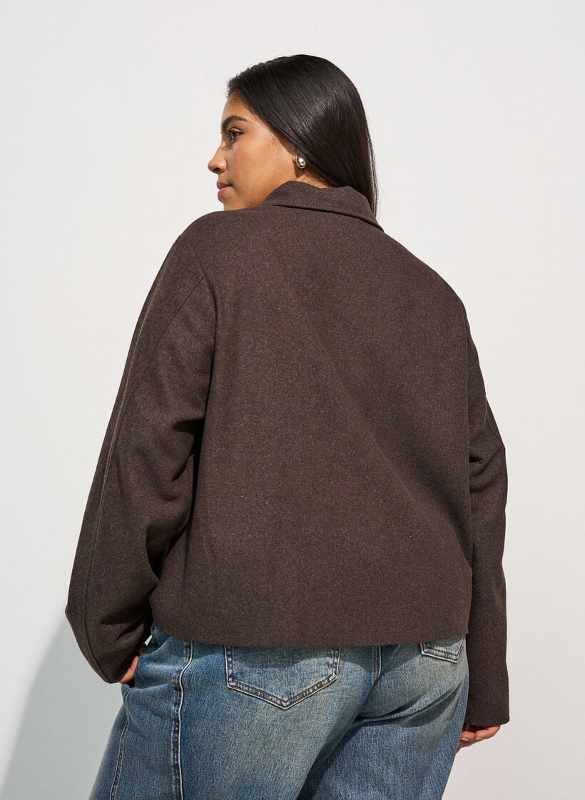 Kort jakke med skjortekrave og lynl&aring;s, Brun, Model image number 2
