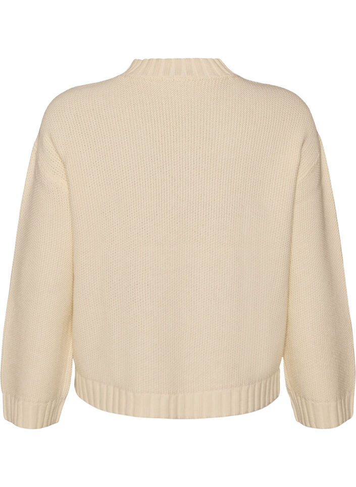 Strikbluse med kabelstrikket m&oslash;nster, Vanilla, Packshot image number 1