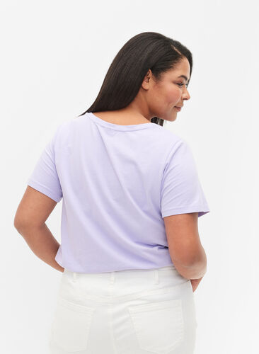 Ensfarvet basis t-shirt i bomuld, Lavender, Model image number 1