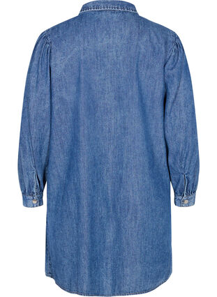 Denim skjortekjole i bomuld, Dark blue denim, Packshot image number 1
