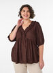 Bluse i viskose med prikket struktur og V-udsk&aelig;ring, Brun, Model image number 0