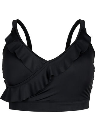 Bikini top med flæser og udtagelig indlæg, Black, Packshot image number 0