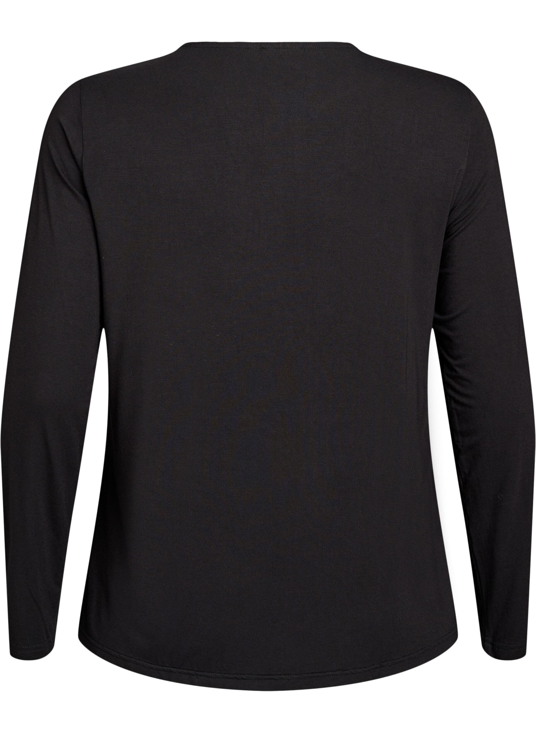 Zizzi Ensfarvet bluse med lange &aelig;rmer, Sort, Packshot image number 1