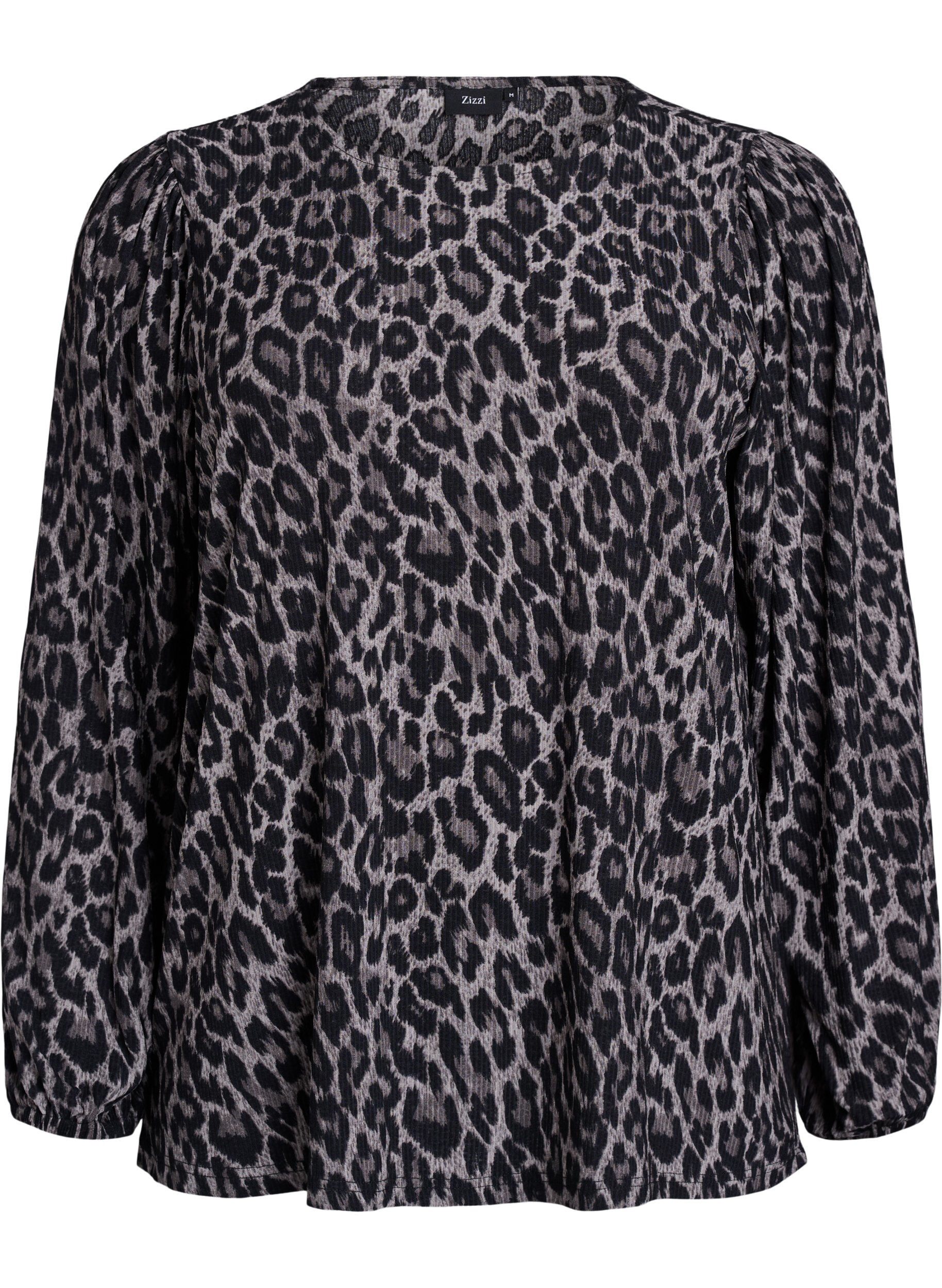 Bluse med lange &aelig;rmer og leoprint