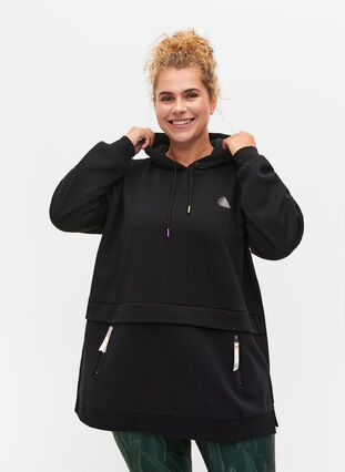 Sweatshirt med hætte og lommer, Black, Model image number 0