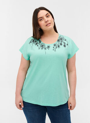 Bomulds t-shirt med printdetaljer , Cabbage FLOWER, Model image number 0