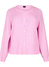 Strikcardigan med uld og knapper, Begonia Pink Mel.