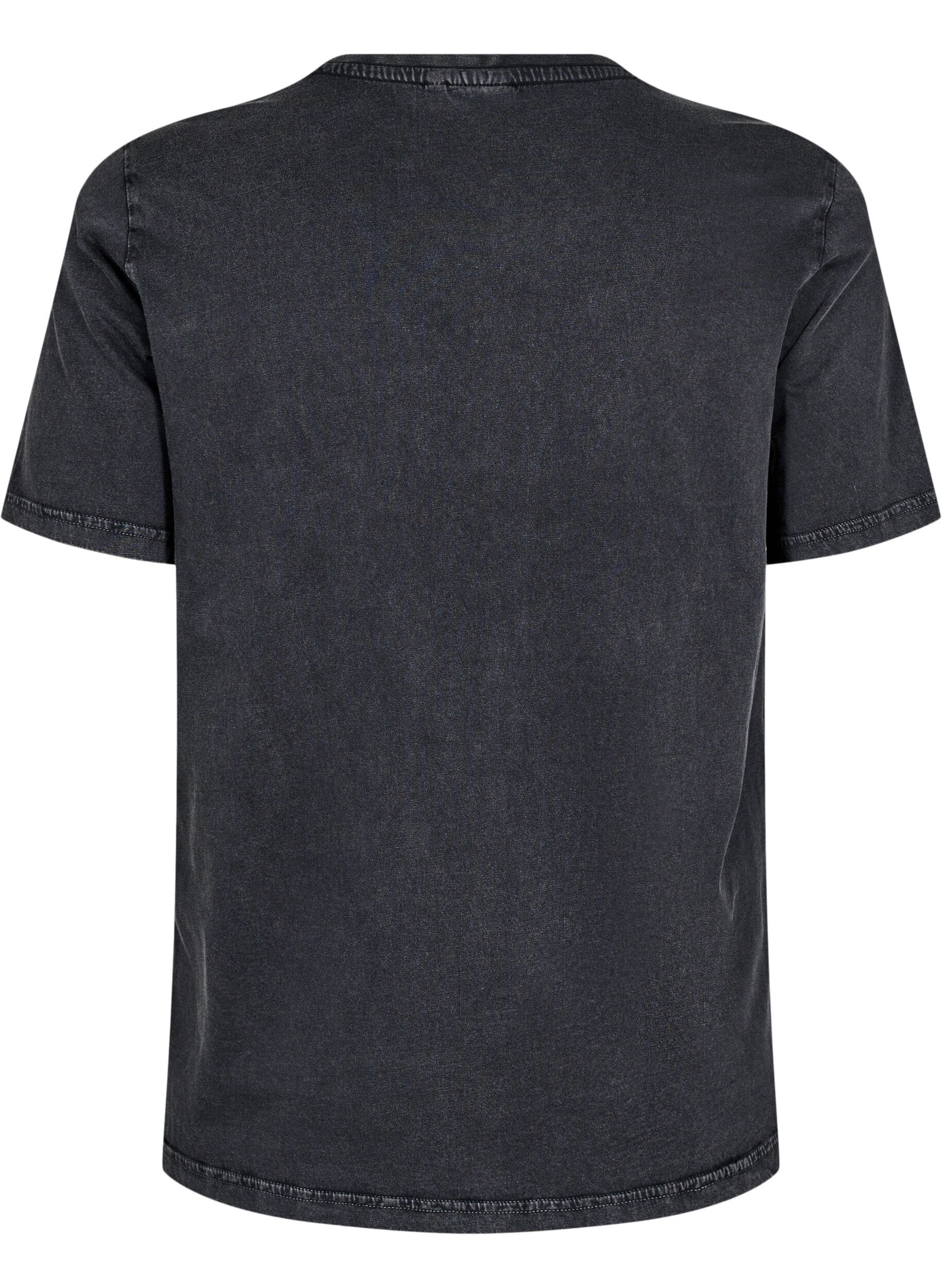 Zizzi T-shirt med eyelets og print, Grey Washed , Packshot image number 1