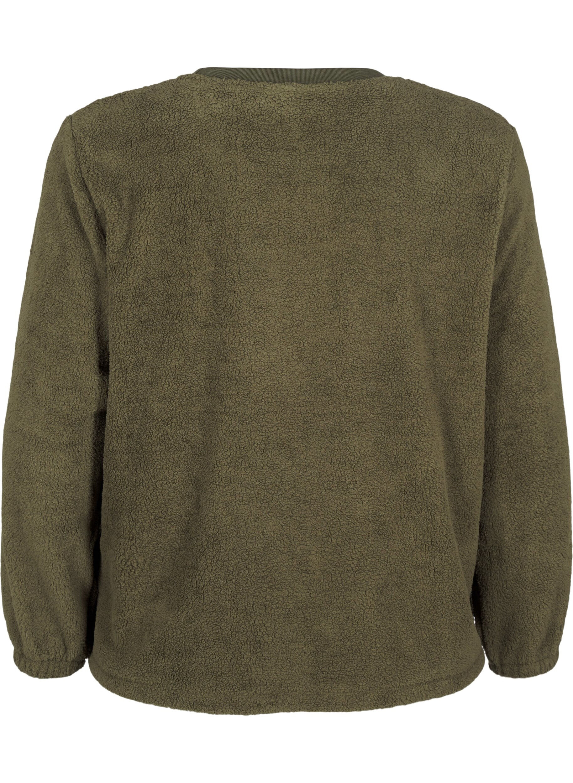 Zizzi L&oslash;s teddy bluse med rund hals, Forest Night, Packshot image number 1