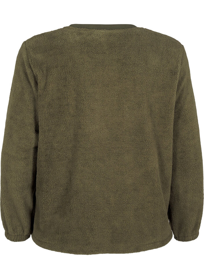 Løs teddy bluse med rund hals, Forest Night, Packshot image number 1