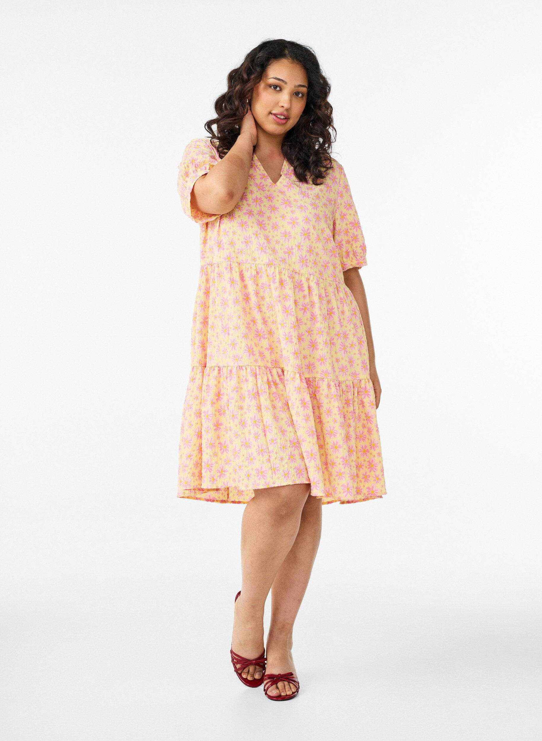 ZizziKort kjole med A-facon, Gul, Model image number 1