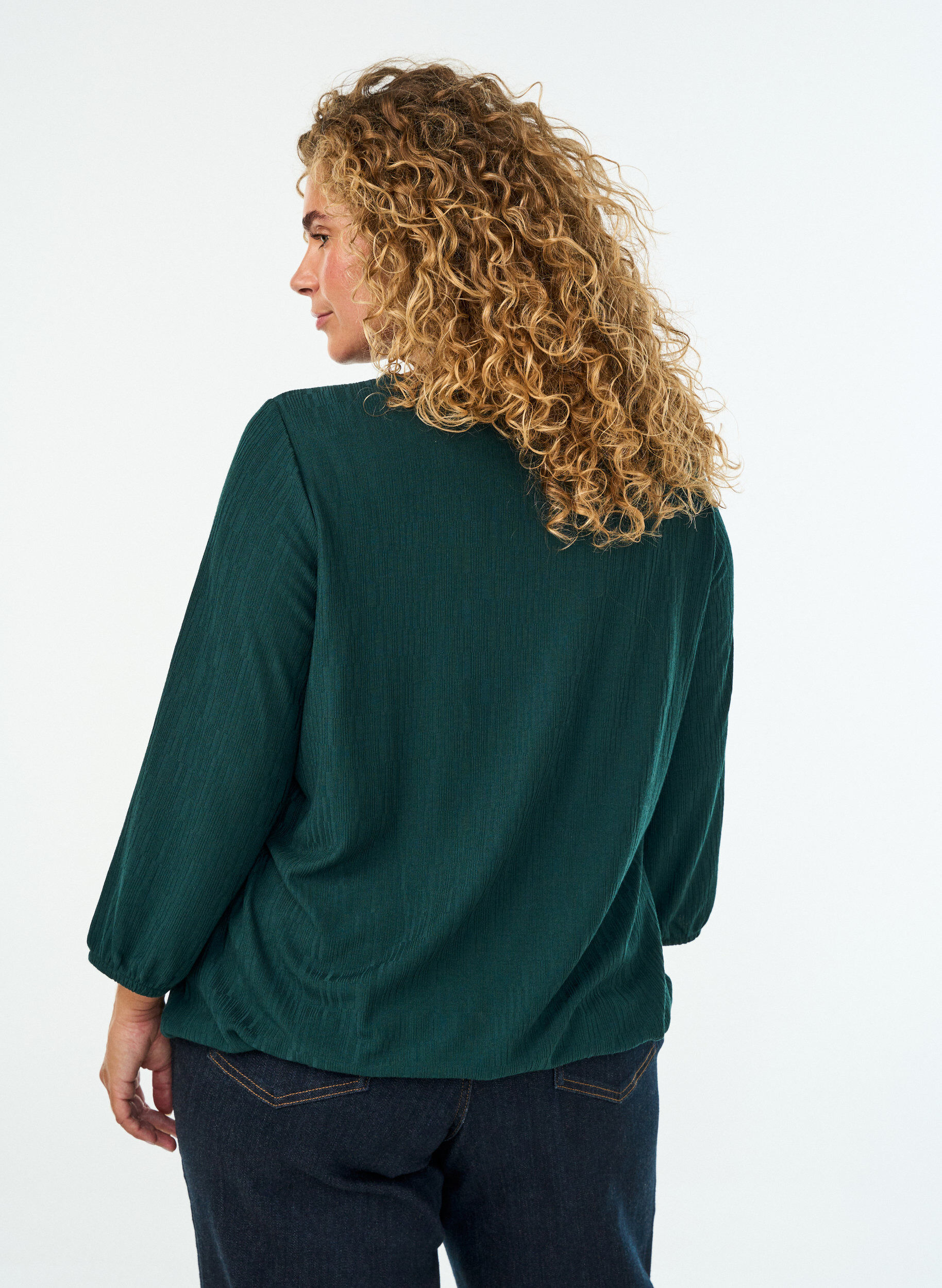 ZizziBluse med struktur og 3/4 &aelig;rmer, Gr&oslash;n, Model image number 2