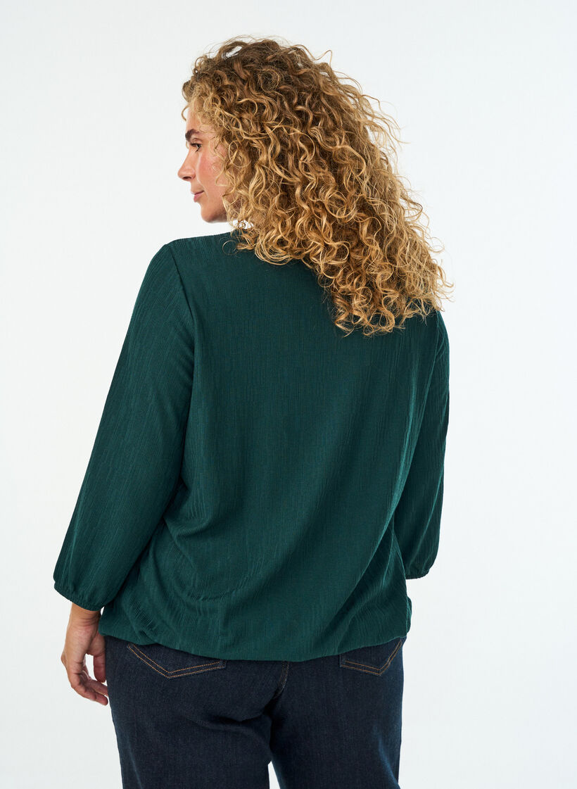 Bluse med struktur og 3/4 &aelig;rmer, Gr&oslash;n, Model image number 2