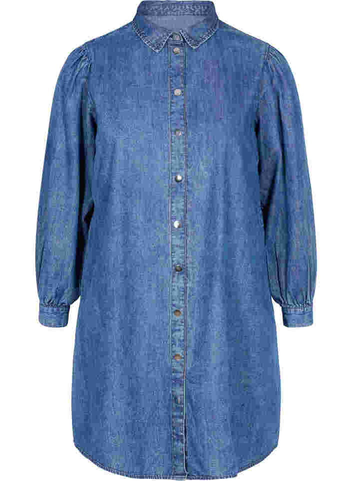 Denim skjortekjole i bomuld, Dark blue denim, Packshot image number 0