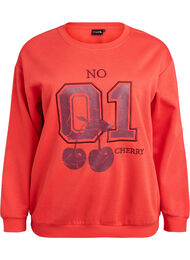 Sweatshirt med frontmotiv, R&oslash;d
