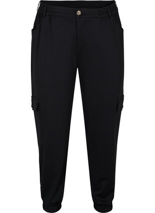 Løse bukser med elastikkant og lommer, Black, Packshot image number 0