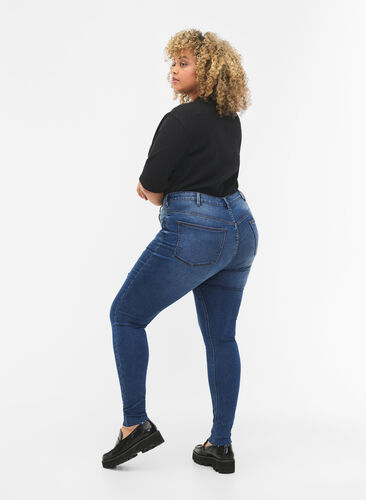 Højtaljede Amy jeans med knapper., Blue denim, Model image number 1
