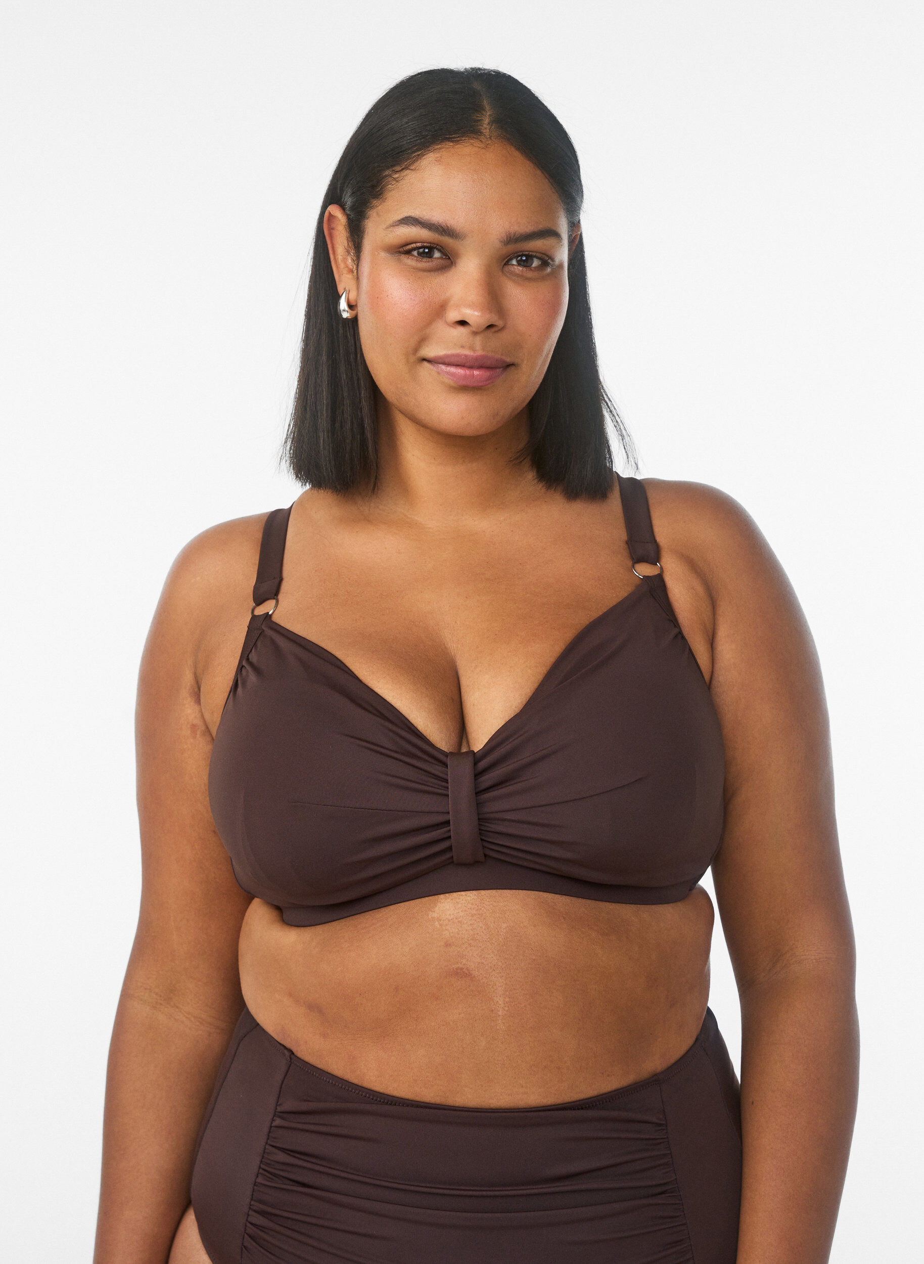 Zizzi Bikini b&oslash;jle bh med draperinger, Brun, Model image number 0